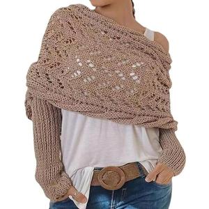 Knitted Cable Wrap Shawl with Sleeves, Multifunctional Scarf