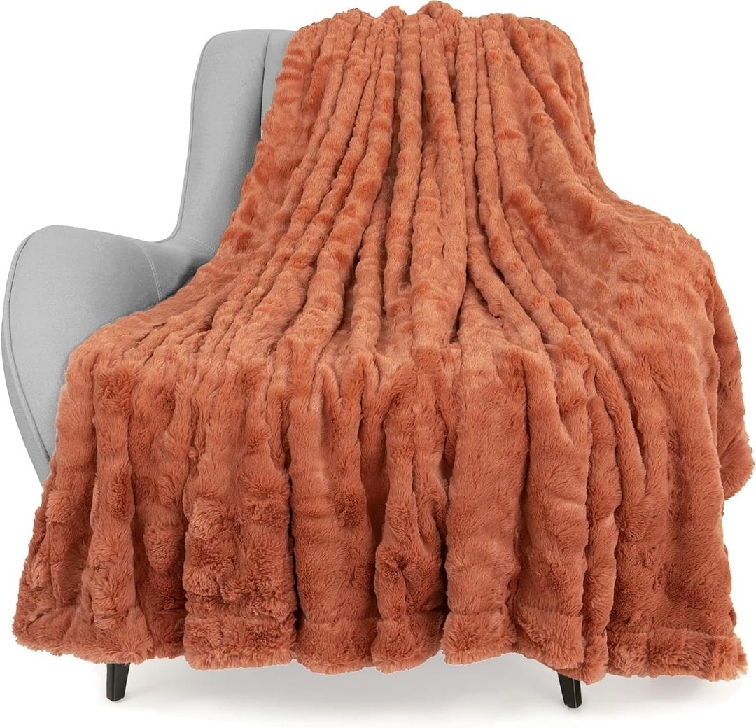 Faux Fur Luxury Throw Blanket,Double Side Soft Fluffy Shaggy Fuzzy Blanket for Couch Sofa Bed (Carnelian, Throw)