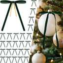 24 Pcs Dark Green Velvet Bows for Christmas Tree Decor, Elegant Velvet Pre-Tied Ribbon Bows Door Garland Vintage Ornaments for Christmas, Wreaths, Gifts and Home Decoration (5x7 Inch, 3/8'' Wide)