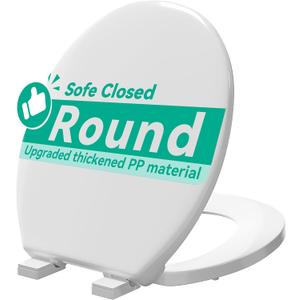 Toilet Seat, Round Toilet Seat with Slow Close Hinges, Never Loosen, Easy Installation and Cleaning, For Most Standard Round Toilet Seats(16.5"), Two Sets of Parts, Durable Plastic