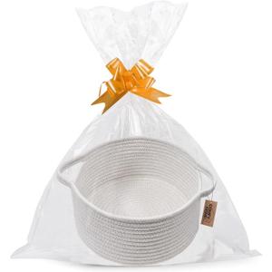 COMFY HOMI Small Woven Gift Baskets with Handles, Gift Bags and Ribbons - Cotton Rope Storage Basket for Organizing, Dog Toy Basket Box, Gift Baskets Empty, Mother’s Day-φ11X5 Inch, （all white）