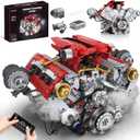 Suplanet V8 Engine Building Kit That Works, Build Your Own Model Engine for Adult,8-Cylinder Car Engine with Spray & Light, Building Engineering Toys for Kids, Adults (3168PCS)