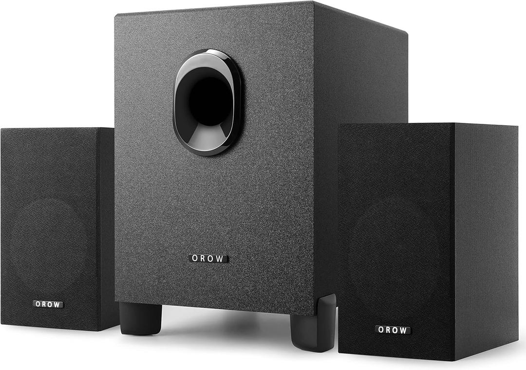 OROW S211 New USB-Powered 2.1 Multimedia Speakers System with Subwoofer,16W Computer Speakers, Strong Bass,3.5mm Audio Inputs, Great for PC/PS4/TV (Wooden)