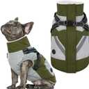IECOii Dog Coat with Harness Built in - Green, Large - Waterproof Winter Coat, Fleece Lined Snow Jacket for Dogs