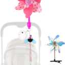 Spinning Windmill Stroller Identification Hanger, Easy-Clip Stroller Tag with Vibrant Ribbons and Name Tag, Instantly Spot Your Stroller in Crowded Parks, Airports, Shopping Malls (Pink Little Flower)