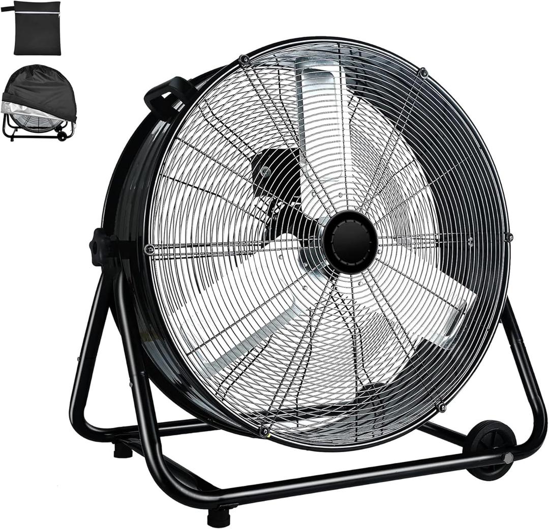 WARMLREC Industrial Fan 24 Inch Heavy Duty Drum 3 Speed 8800 CFM Air Circulation High Velocity Fan For Warehouse, Workshop, Factory, Commercial, Residential and Greenhouse Black