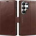 SHIELDON Wallet Case for Galaxy S26 Ultra 5G, Genuine Leather RFID Blocking Credit Card Holder Kickstand Magnetic Folio Protective Cover Compatible with Galaxy S26 Ultra 6.9" 2026 - Retro Coffee
