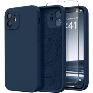 Magnetic for iPhone 12 Case, Compatible with MagSafe, [Full Camera Protection][Screen Protector] Silicone Shockproof Protective Phone Case for iPhone 12 6.1", Cobalt Blue