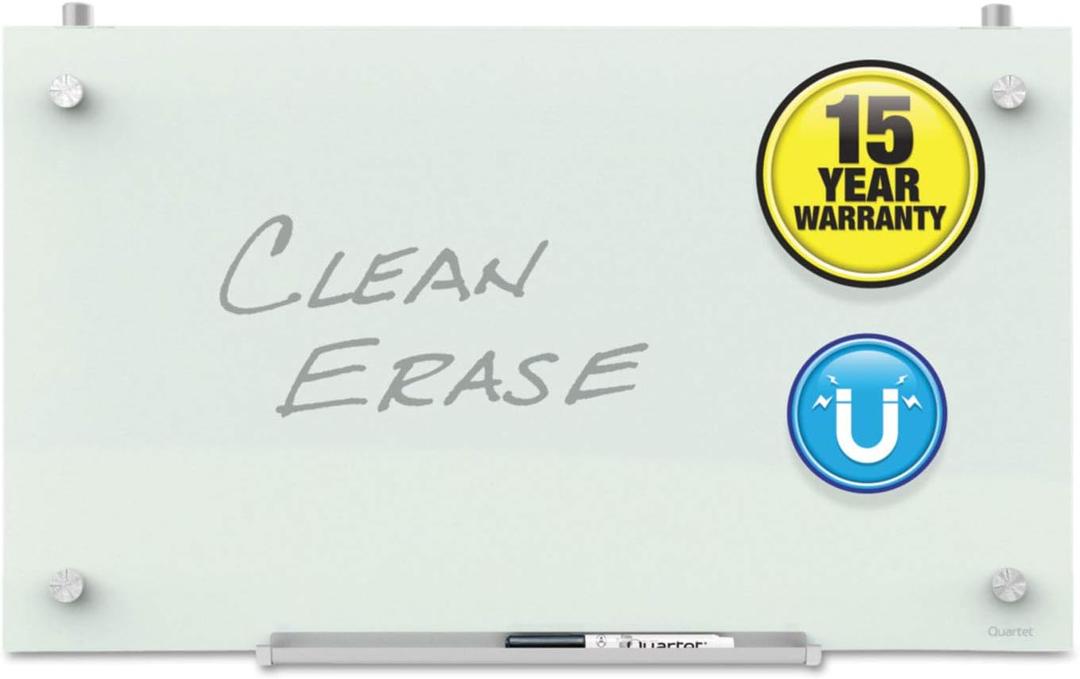 Quartet Whiteboard, Glass Dry Erase Board, Magnetic, 30" x 18", Infinity Frameless Mounting, White Surface, Accessory Tray, 1 Dry Erase Marker and 2 Glass Board Magnets (PDEC1830)