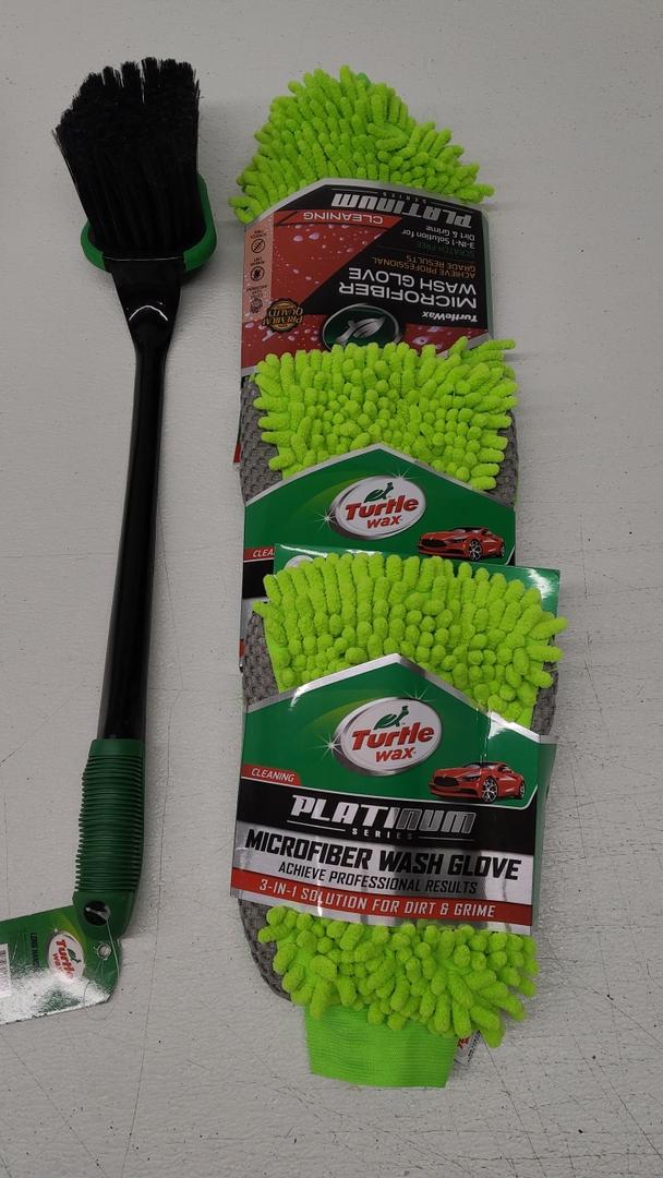 Turtle Wax Car Wash Set Of 4, Long Handle Brush, Microfiber Wash Glove