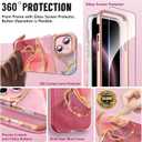 SHEDEER for iPhone 15 Case with Shiny Camera Protective Film + Screen Protector & Bumper, TPU Shockproof 360 Protection, Chic Glossy Fade-Resistant Pattern Phone Cases Cover for iPhone 15, Pink