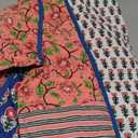 Wyeysyt Women's Cropped Puffer Quilted Jacket Cardigan Floral Printed Lightweight Long Sleeve Open Front Short Padded Coats (Large, 03red)