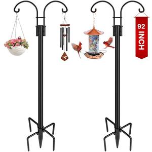 XDW-GIFTS Double Shepherds Hooks for Outdoor, 2-Pack Heavy Duty Garden Pole for Hanging Bird Feeder, Plant Baskets, Solar Light Lanterns, Garden Plant Hanger Stands with 5 Base Prongs