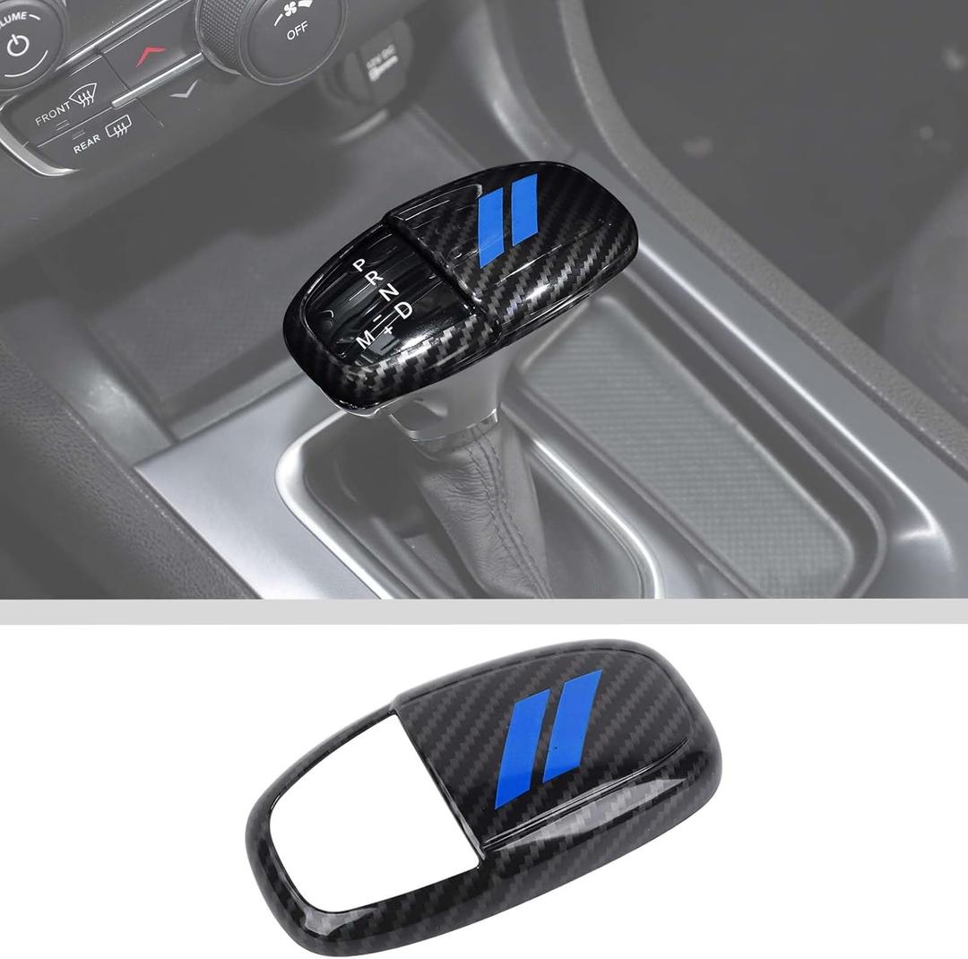 JWWY Gear Shift Shifter Knobs Cover Trim for 2015-2025+ Dodge Challenger Charger 2018-2023 Durango Interior Accessories Blue Carbon Fiber
