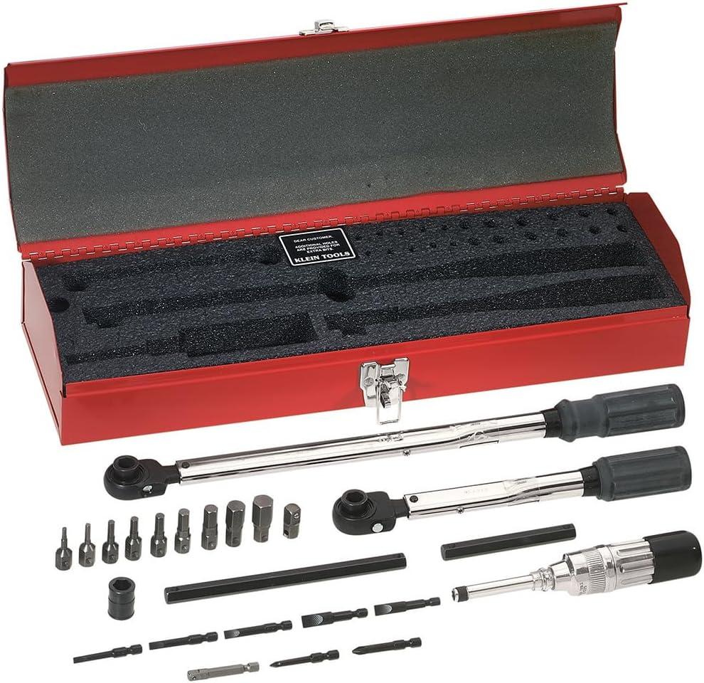 KLEIN TOOLS 57060 Torque Set, Made in USA, Master Electricians Torque Wrench Set with 2 Adjustable Screwdrivers, Micro-Adjustable for Accuracy, 25-Piece