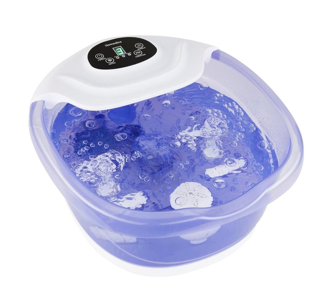 HoMedics Salt-N-Soak Footbath with Heat Boost and Soaking Salt Starter Kit, 4 Soothing Massage Rollers, Toe-Touch Controls, Splash Guard, Bubble, Vibration Massage, Bath Salt Dispenser, LED Display