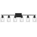 Wanluce 6 Light Bathroom Vanity Light, Bathroom Lighting Fixtures over Mirror, Farmhouse Black Vanity Light For Bathoom, Modern Wall Sconces Light Fixtures with Clear Glass Shades for Bathroom Bedroom