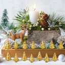Soulchen 50 Pcs Mini Christmas Tree Figurines Gold Resin Miniature Christmas Statue Micro Tabletop Mantel Shelf Centerpieces Garden Landscape Dollhouse Cake Decoration DIY Craft Charms for Party Gift