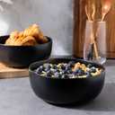 AmorArc Stoneware Cereal Bowls for Kitchen, 28oz Large Ceramic Soup Bowls Set of 3 for Meal, Oven, Microwave&Dishwasher safe Kitchen Bowls with Wavy Rim, Matte Black