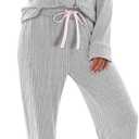 Women's Pajama Sets Long Sleeve Button Down Soft Knit Sleepwear Pjs 2 Piece Lounge Set (L)
