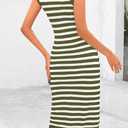 BTFBM Casual Women Spring Dresses 2025 Sleeveless Striped Midi Button Down Dress Ribbed Knit Cardigan Cover Up Dress (XXL)