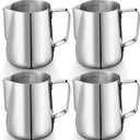 Honeydak 4 Pcs Milk Frothing Pitcher 304 Stainless Steel Steaming Pitchers for Coffee Bar Cappuccino Barista Tools Milk Jug Steamer Frother Cup (20 oz)