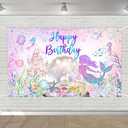 Avezano Mermaid Happy Birthday Backdrop Under The Sea Birthday Party Decorations Little Mermaid Backdrop for Girls Ocean Theme Bday Party Decor