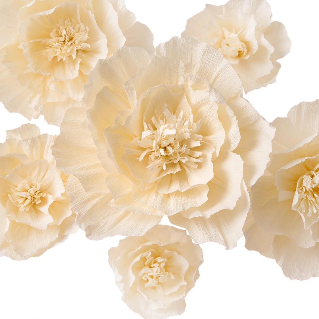 Crepe Paper Flowers Decoration for Wall, Flowers for Wedding Decor,Flower Backdrop Decor,Baby Shower,Birthday Party,Photo Backdrop,Archway Decor, Nursery Wall Decor(Beige,Set of 6)