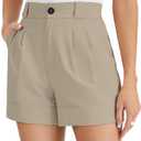 LUXEBOLD Womens Dress Shorts for Women Casual Elastic Waist Wide Leg Tailored Shorts Pleated Dressy Work Shorts with Pockets Apricot L (Beige, L)