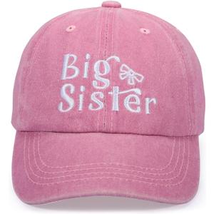 Cute Embroidered Baseball Cap for Kids Age 3-8, Funny Adjustable Cotton Embroidery Hat for Boys Girls (Big Sister (Pink))