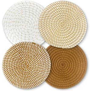 Trivets for Hot Dishes, Hot Pads for Kitchen, 7'' Trivets for Hot Pots and Pans, Pot Holders for Kitchen, Pot Holders Heat Resistant 4-Pcs, Kitchen Essentials for New Home (Brown)