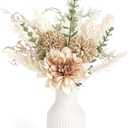 Mkono Small Artificial Flowers in Ceramic Vase 12.5" Centerpieces Coffee Table Decor, Silk Flower Arrangements for Home Decor Indoor Fake Flower Bouquet for Bathroom Dining Room Kitchen Wedding Brown