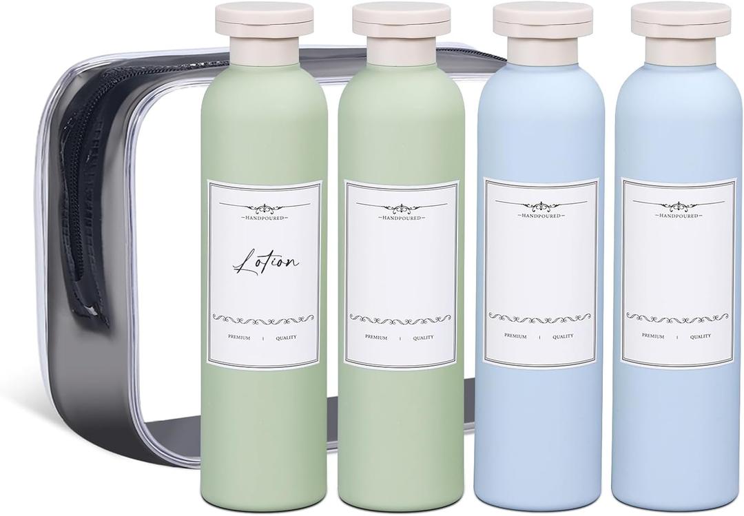 ASEVAT 8.8 oz Leak Proof Travel Bottle with Flip Cap, Shampoo and Conditioner Bottle Set, Refillable Containers for Lotion, Cream Shampoo(4Pcs) (Blue+Green)