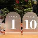 Wedding Table Numbers 1-10, Acrylic Arch Signs with Natural Wood Stands Holders, Rustic Table Decor for Reception & Parties (Frosted White)