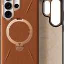 TORRAS Ostand Q3 VegSkin for Samsung Galaxy S26 Ultra Case Leather, 360 Magnetic Stand, Fit for MagSafe, Premium Vegan Leather Case for S26 Ultra Case, Microfiber Lining, Amber Brown