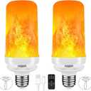 BLUEYE 2Packs Rechargeable Flame Light Bulbs,Remote Control,3 Timer,5V/1A Charging,Flickering Fire Effect,Gravity for Upside Down,Flameless Candles for Halloween Christmas Home Decor,Non-Hardwired