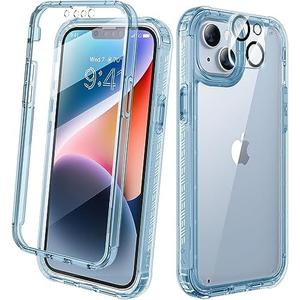 Diaclara Designed for iPhone 14 Plus Case, Full Body Rugged Case with Built-in Touch Sensitive Anti-Scratch Screen Protector, with Camera Lens Protector for iPhone 14 Plus 6.7" (Clear Blue)