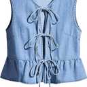 SHENHE Women's Y2k Tie Front Denim Vest V Neck Ruffle Hem Sleeveless Peplum Jean Top Shirt M
