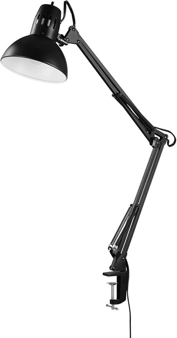 Globe Electric 56963 31.5" Multi-Joint Desk Lamp with Metal Clamp, Black, On/Off Rotary Switch on Shade, Partially Adjustable Swing Arm, Home Essentials, Reading Light, Office Dcor