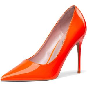 Elisabet Tang High Heels, Womens Pointed Toe Slip on Stilettos Party Wedding Pumps Basic Shoes (8, Fluorescent Orange)