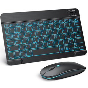 TECURS Bluetooth Keyboard and Mouse Combo for iPad - Rechargeable Wireless Keyboard & Mouse with 7-Color Backlit Compatible with iPad 10th/9th/8th Gen, iPad Pro/Air/Mini, iPhone15/14/13 Pro, Black