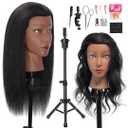 18" MQHIHI Mannequin Head Human Hair with Tripod Set, 100% Real Hair Cosmetology Manikin Doll Head for Hairdresser Practice Braiding with Tripod Set and Tools