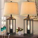 Brightever 28" Farmhouse Table Lamps Set of 2, Black Bedside lamp with USB Charging Ports, 3-Way Dimmable Touch Control Nightstand Lamps,Tall Table Lamp for Living Room, 4 Bulbs Included