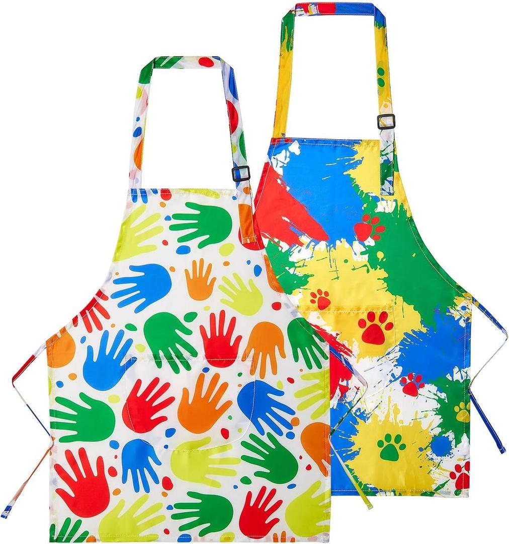 2 Pack Kids Apron Girls Boys for Cooking, Waterproof Art Apron with Pockets for Kids Painting Cooking Baking