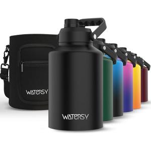 1 Gallon Water Bottle Insulated(Cold for 48 Hrs),BPA Free&Leak Proof,128oz Stainless Steel Water Jug,Big thermo,Large Water Bottle with Handle for Gym,Hiking,Camping&Travel,Black