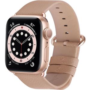 Fullmosa Leather Bands Compatible with Apple Watch Band 49mm 46mm 45mm 44mm 42mm for Men Women, Top Grain Genuine Leather Strap for iWatch Ultra 2/Ultra/10/9/8/7/6/5/4/3/2/1/SE2/SE, Beige/Rose Gold