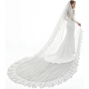 118" Cathedral Wedding Veil, 1 Tier Sheer Tulle Bridal Veils with Comb, Ruffled Edge Lightweight Long Veil for Bride