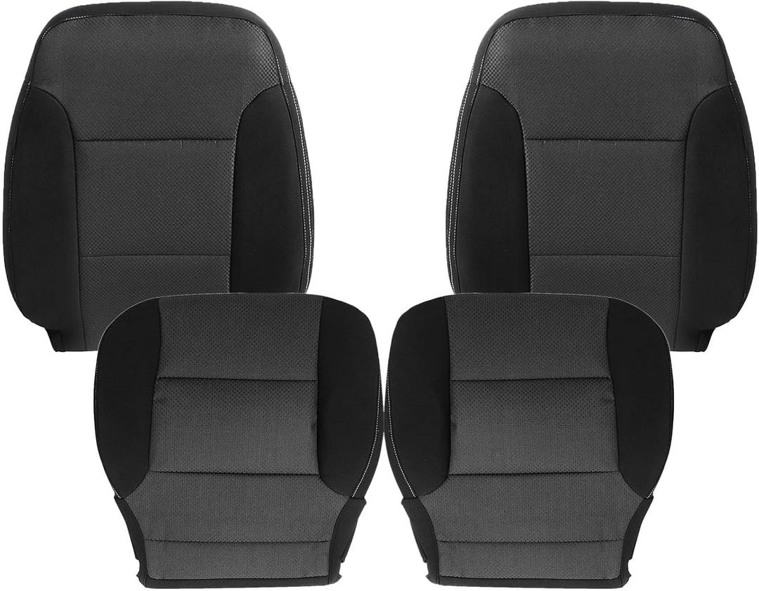 SecosAutoparts 4PCS Driver & Passenger Bottom & Top Lean Back Cloth Seat Covers Jet Black Compatible with Chevy Silverado 1500 2500HD Compatible with GMC Sierra 2014 2015 2016 2017 2018 2019