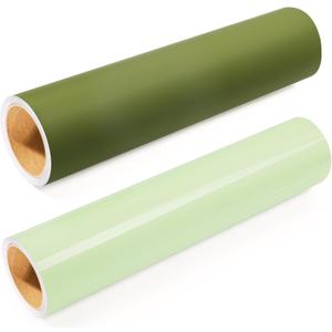 GIRAFVINYL Green Vinyl Permanent - 12" x 5FT Oliver Green and Sage Vinyl Roll Green Adhesive Vinyl for Indoor and Outdoor Decor, Cup, Sticker, Car Decal, (Glossy Khaki & Matte Olive Green) (Double 5 feet)
