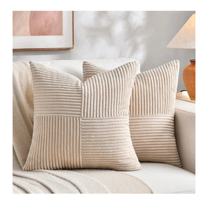 Fancy Homi 2 Packs Tan Decorative Throw Pillow Covers 18x18 Inch for Living Room Couch Bed, Rustic Farmhouse Boho Home Decor, Soft Corss Corduroy Patchwork Textured Square Beige Cushion Case 45x45 cm